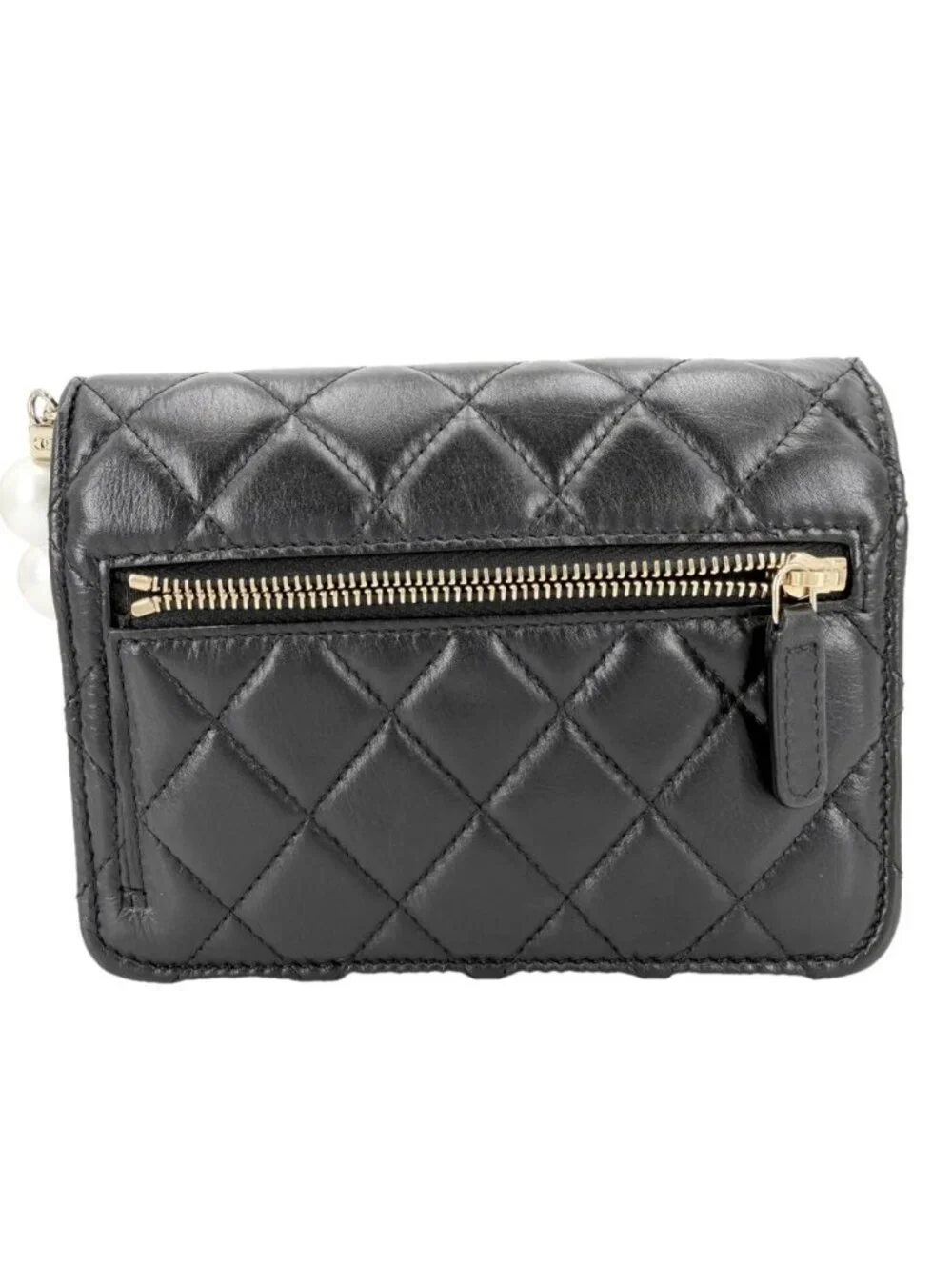 Chanel Chain Wallet Quilted CC Logo Shoulder Bag Crossbody Leather Faux Pearl